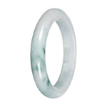 Authentic Light Green with Dark Green Patches Traditional Jade Bangle - 57mm Half Moon