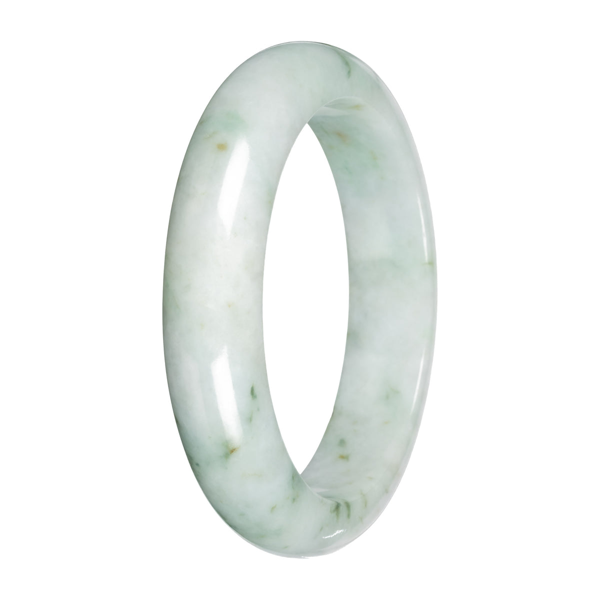 Grade A Light Green with Deep Green Patches Jadeite Bangle - 58mm Half Moon