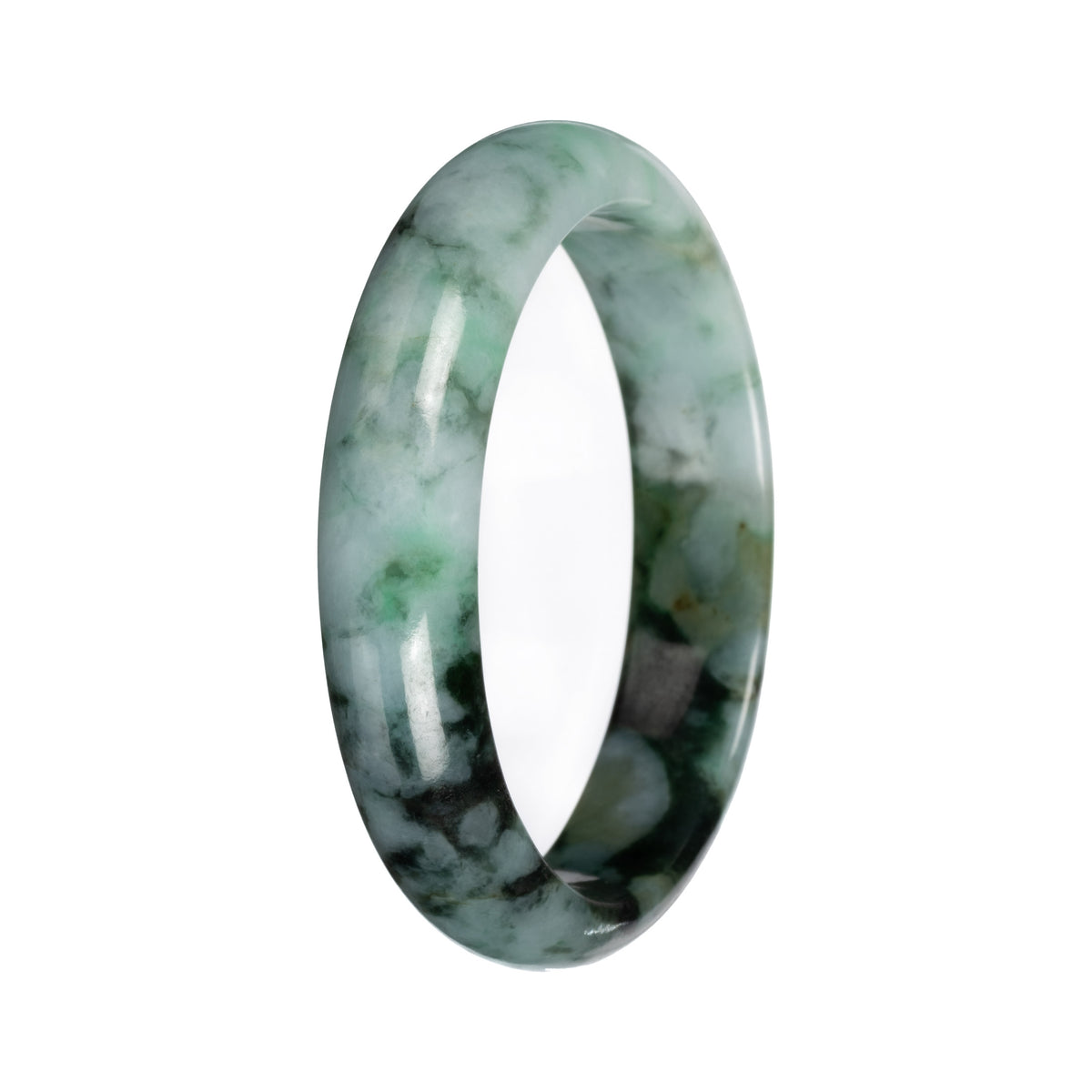 Grade A Green with Deep Green Pattern Jadeite Bangle Bracelet - 54mm Half Moon