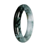 Genuine Green and White with Deep Green Section Burmese Jade Bangle - 55mm Half Moon