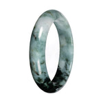 Genuine Green and White with Deep Green Section Burmese Jade Bangle - 55mm Half Moon