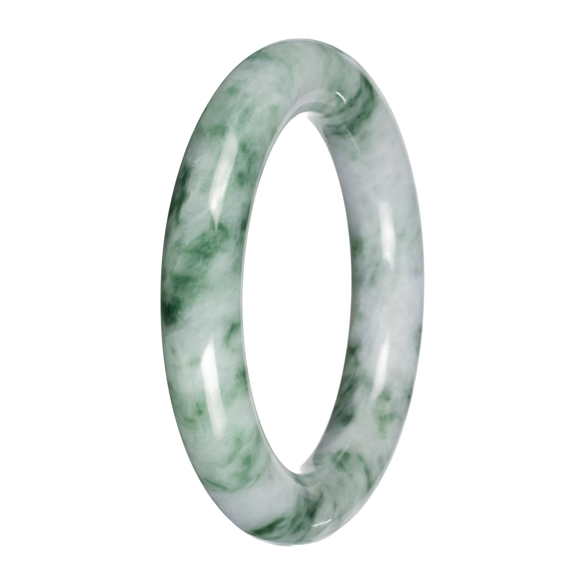 Genuine White and Green Pattern Jade Bangle Bracelet - 53mm Round