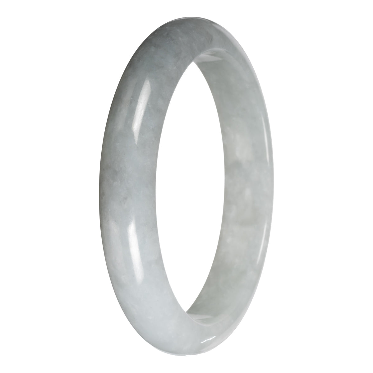 Genuine White with Light Gray Section Burma Jade Bangle - 63mm Half Moon