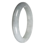 Genuine White with Light Gray Section Burma Jade Bangle - 63mm Half Moon