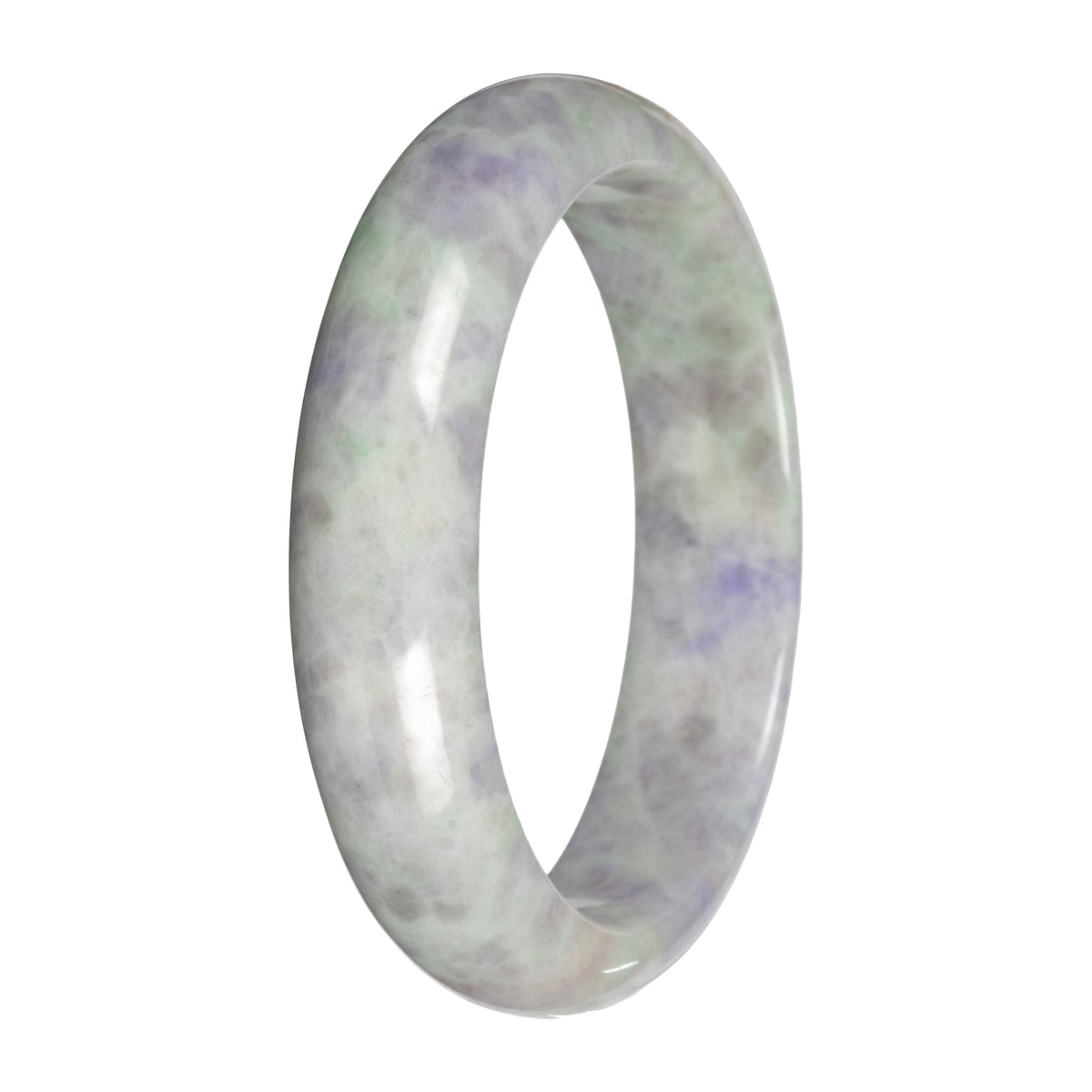Grade A Pale Green and Lavender Pattern Jade Bangle - 59mm Half Moon