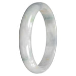 Natural White with Grey and Green Sections Jadeite Bangle Bracelet - 79mm Half Moon