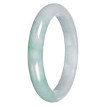 Real White with Apple Green Pattern Traditional Jade Bangle Bracelet - 65mm Half Moon