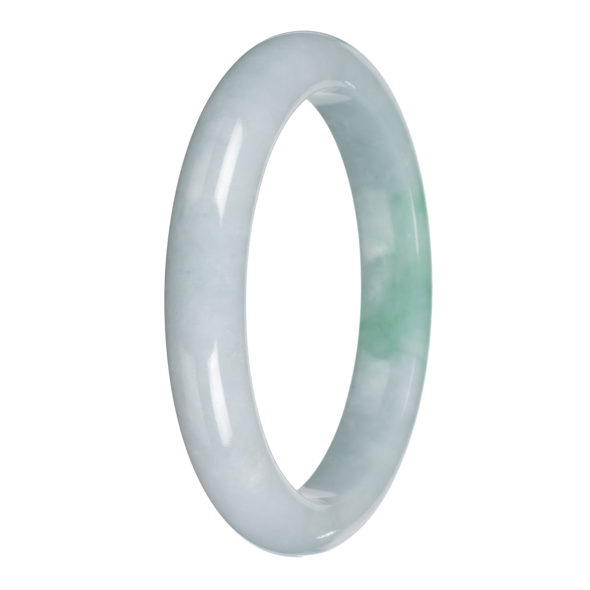 Untreated Pale Green with Emerald Green Jadeite Jade Bangle - 64mm Half Moon