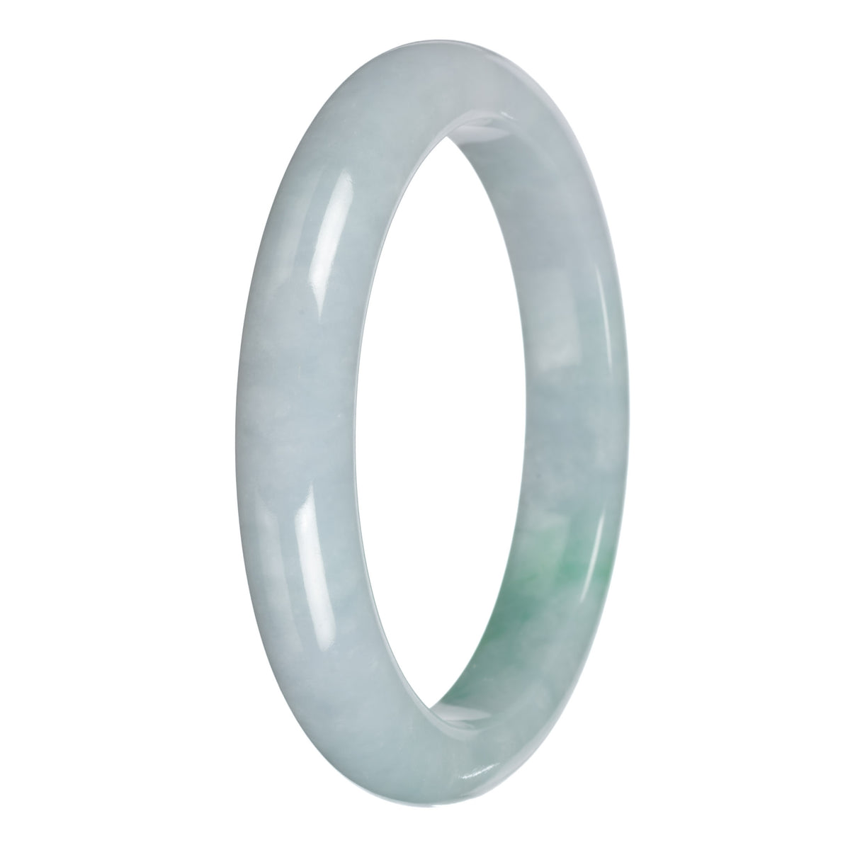 Untreated Pale Green with Emerald Green Jadeite Jade Bangle - 64mm Half Moon