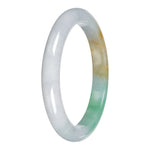 Grade A White with Apple Green and Yellow Jade Bangle - 61mm Half Moon