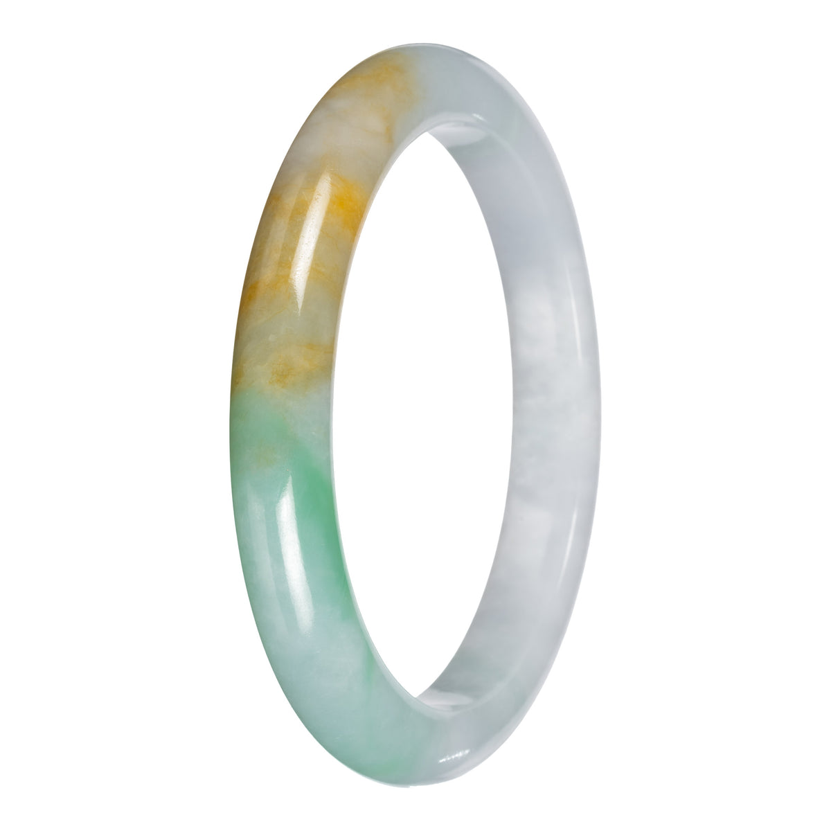 Grade A White with Apple Green and Yellow Jade Bangle - 61mm Half Moon