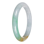 Grade A White with Apple Green and Yellow Jade Bangle - 61mm Half Moon