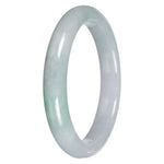 Natural White with Apple Green Pattern Burmese Jade Bangle - 64mm Half Moon