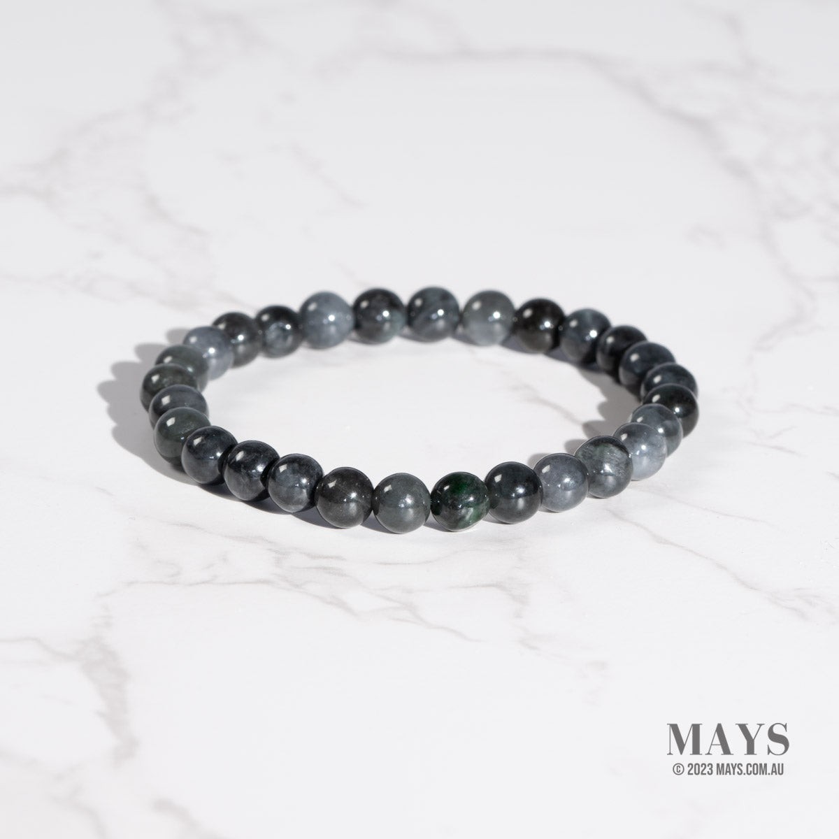 Small Grey and Black Jadeite Jade Bead Bracelet - 7mm