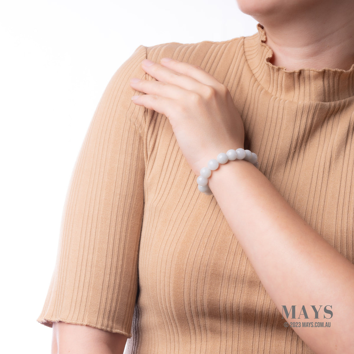 White Jadeite Jade Bead Bracelet - 10mm