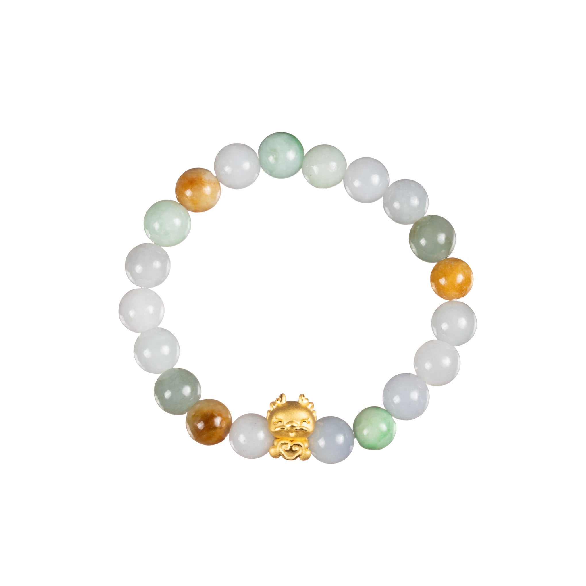 Small Multi Colour Jadeite Jade Bead Bracelet with 24K Gold Dragon