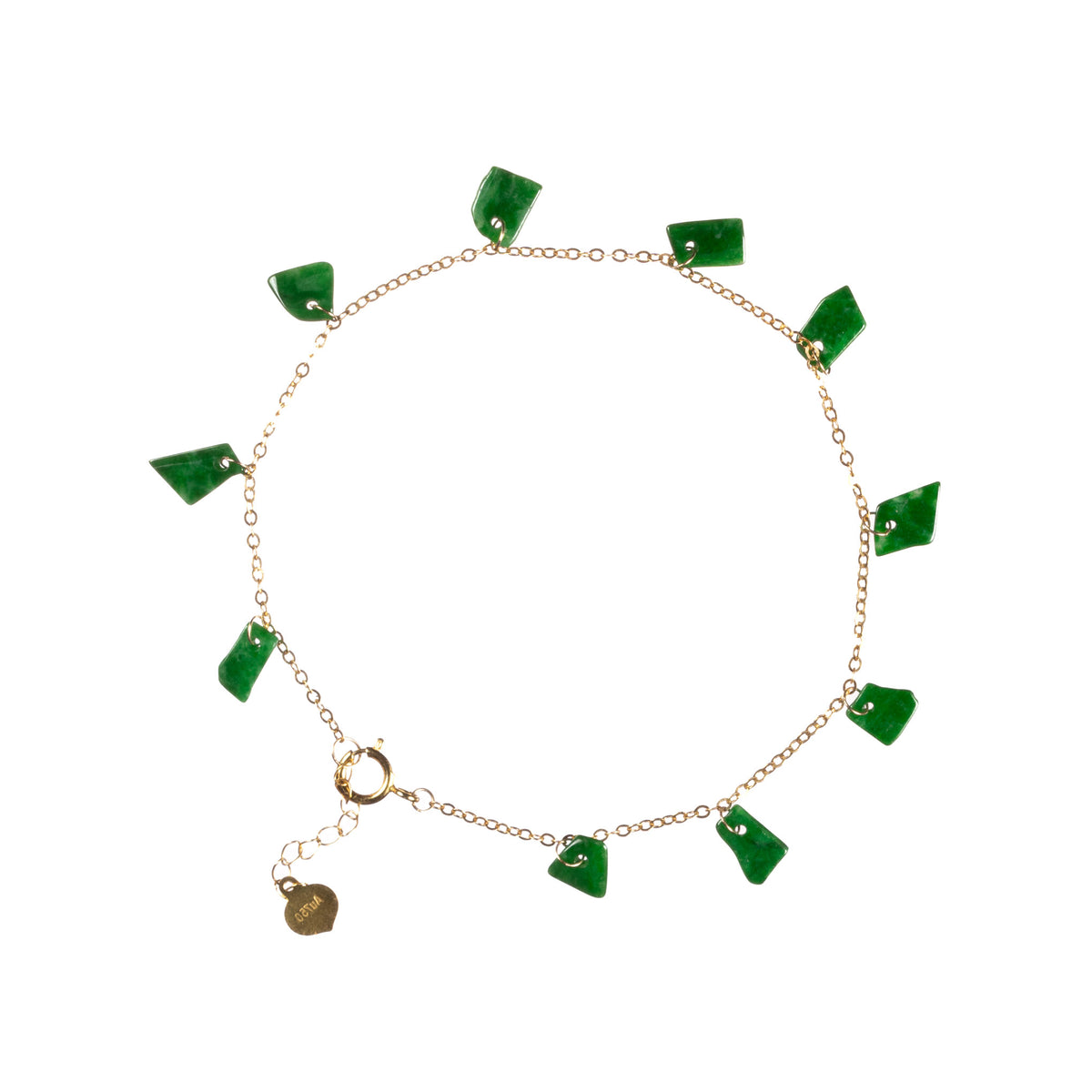 Women's Green Jadeite Bracelet with 18K Yellow Gold Chain