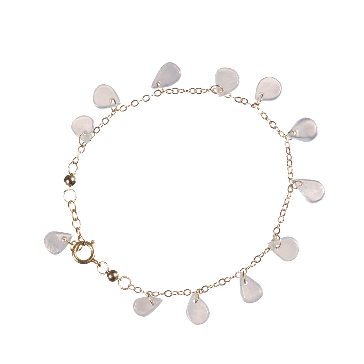 Icy White Jade Bracelet with Adjustable 14K Gold Chain
