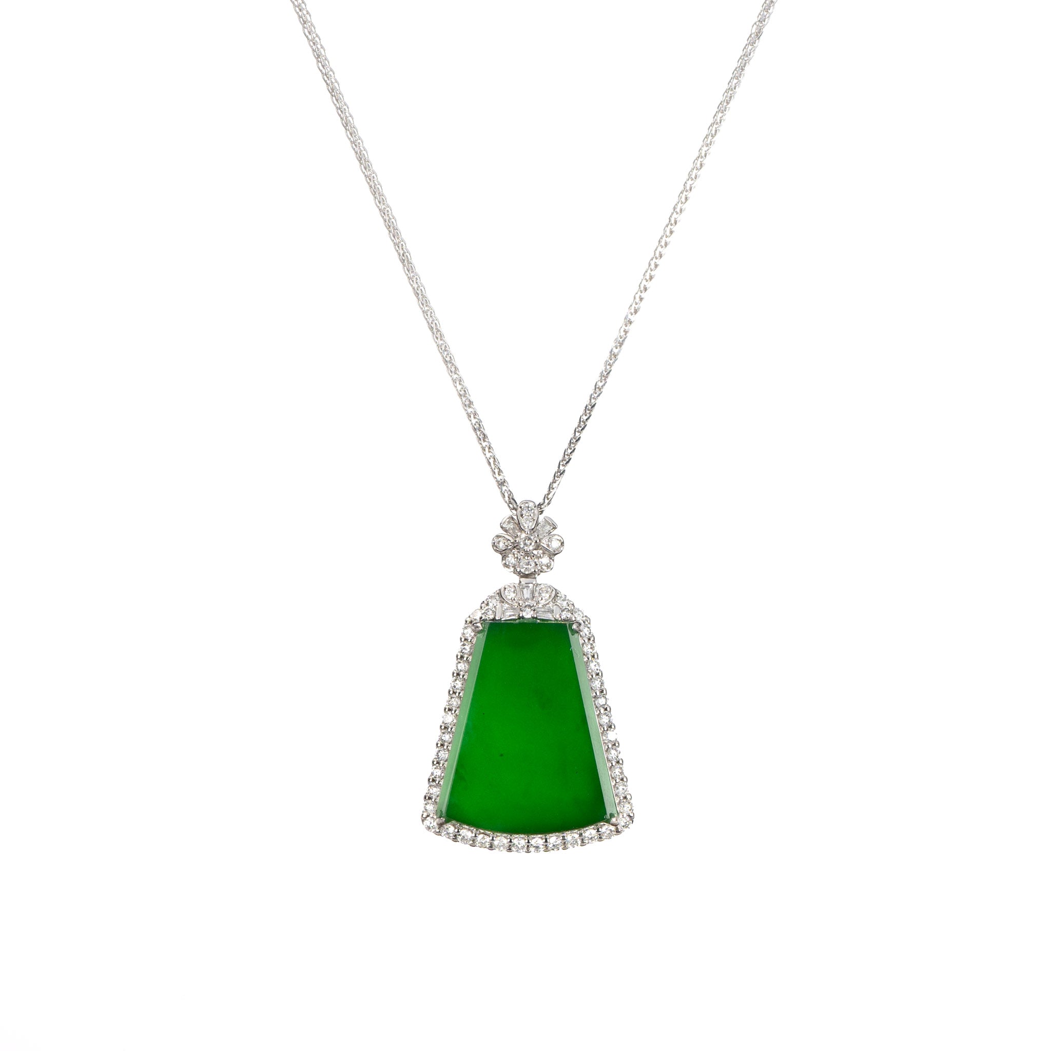 Icy Imperial Green Jade Pendant in 18K White Gold Diamonds– MAYS