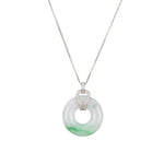 Green and White Jade Donut Pendant in 18K White Gold