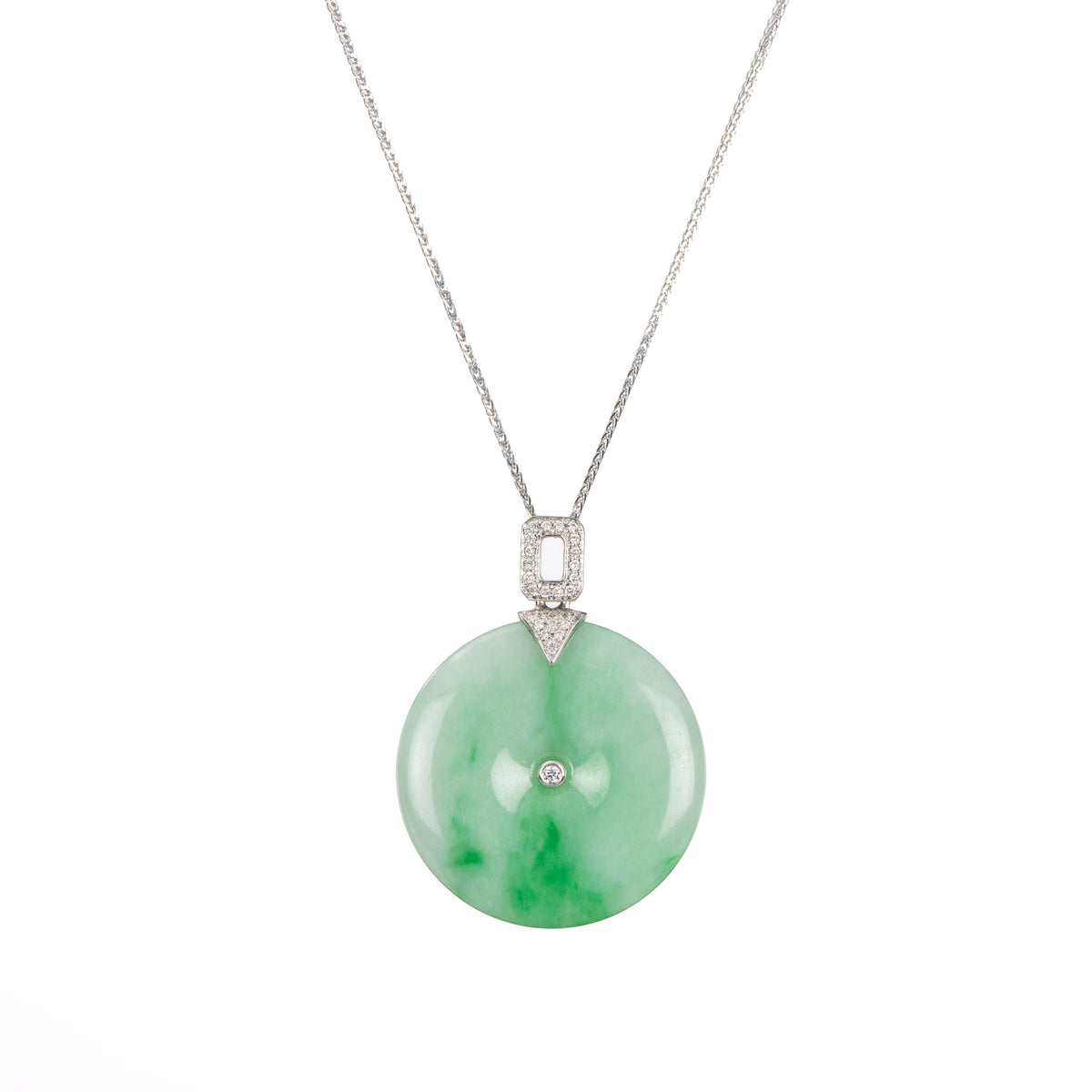 Natural Jadeite Disc Pendant with Diamonds