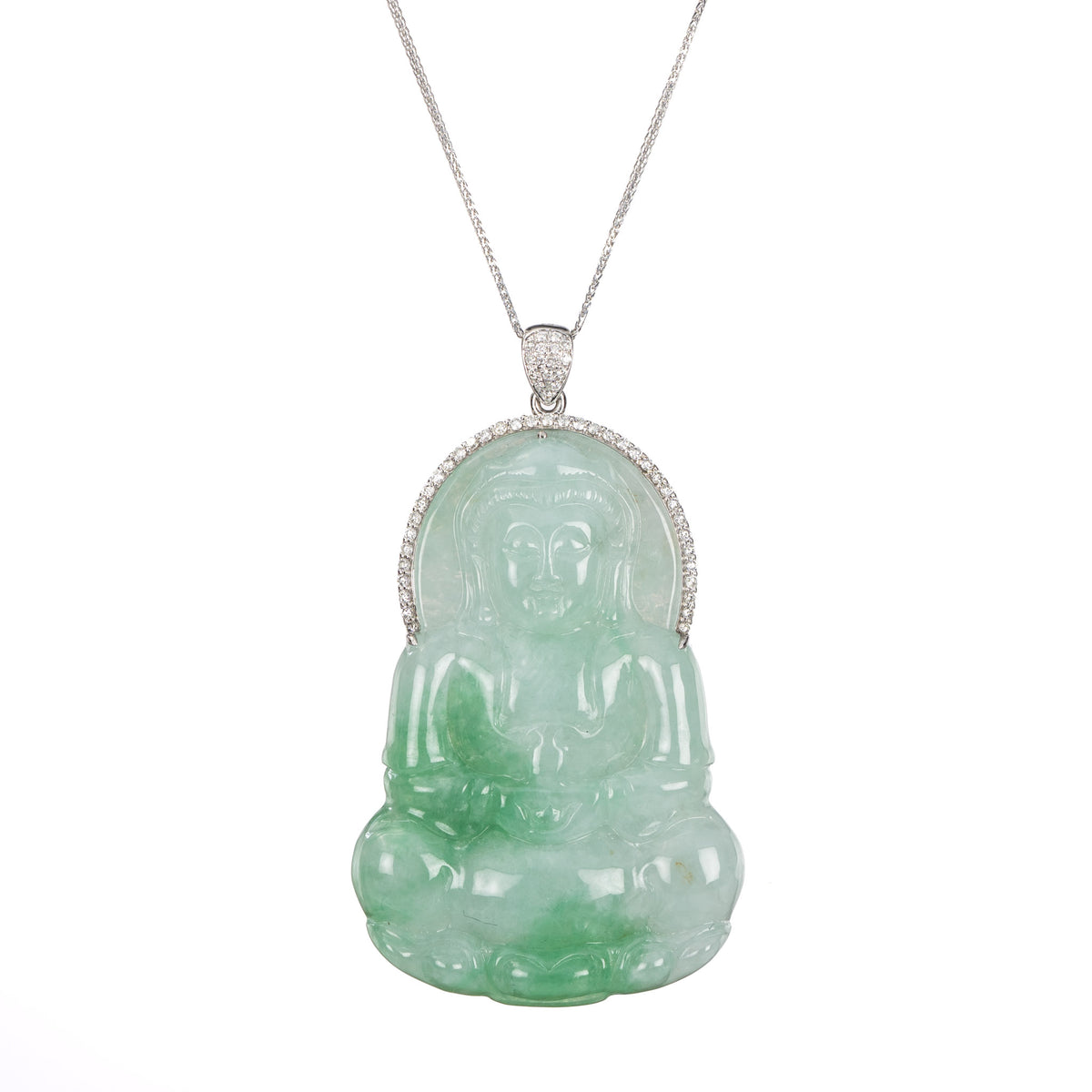 Green Jade GuanYin Pendant with Diamonds