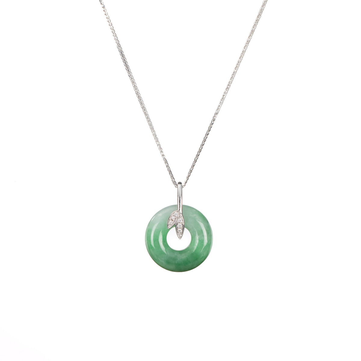 Petite Green Jade Donut Pendant - Leafs