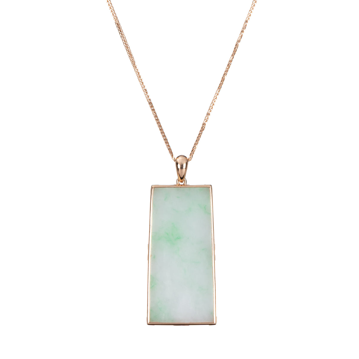 Rectangular Jadeite Jade Pendant in 18K Rose Gold - Floral Frame