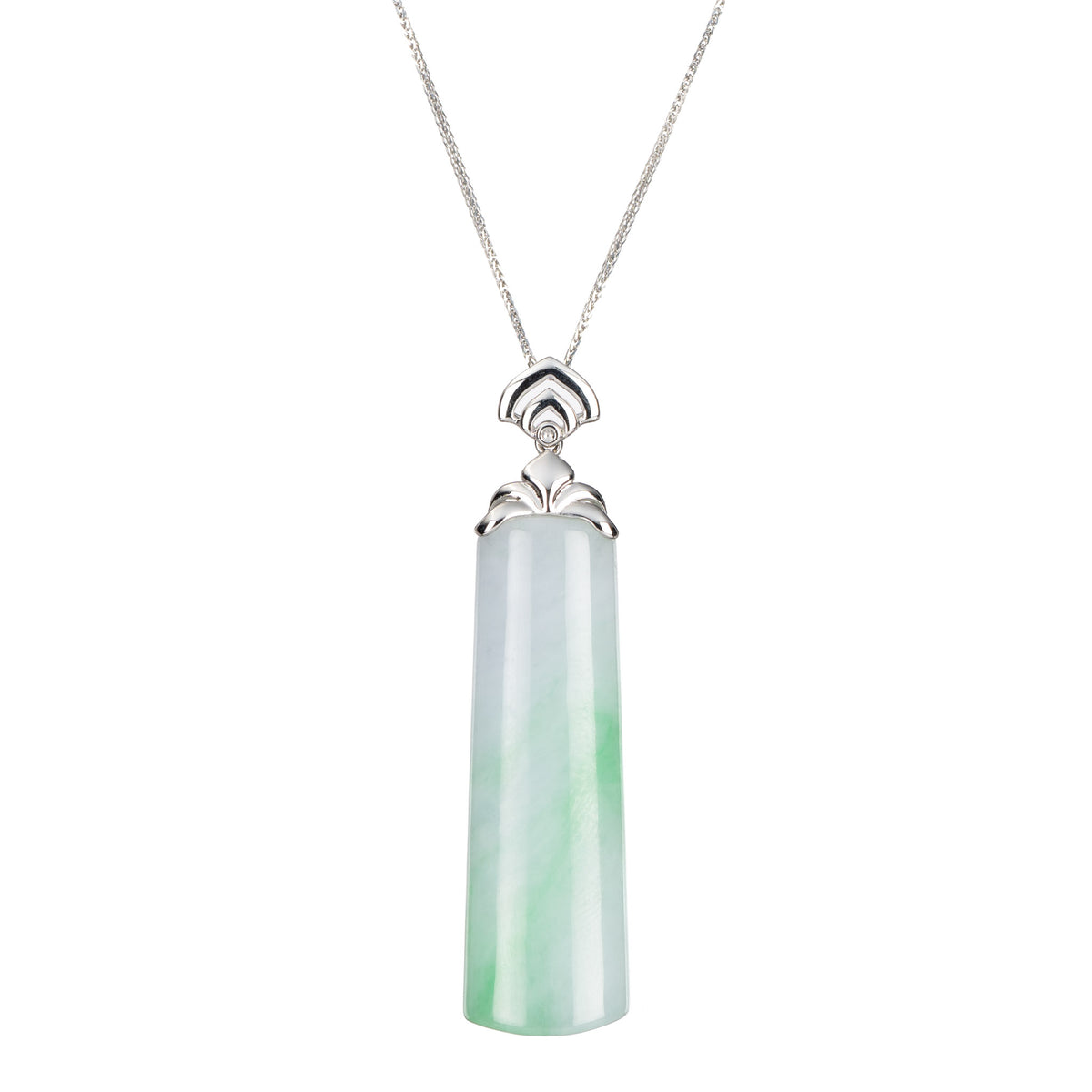 18K White Gold Oval Cylinder Jadeite Jade Pendant