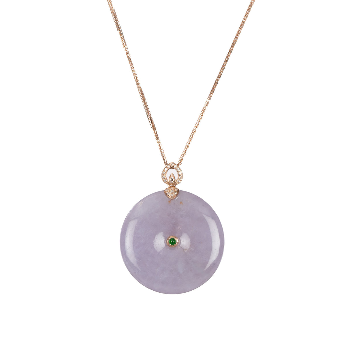 18K Rose Gold Purple Jadeite Disc Pendant