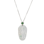 Jadeite Leaf Pendant - 18K White Gold