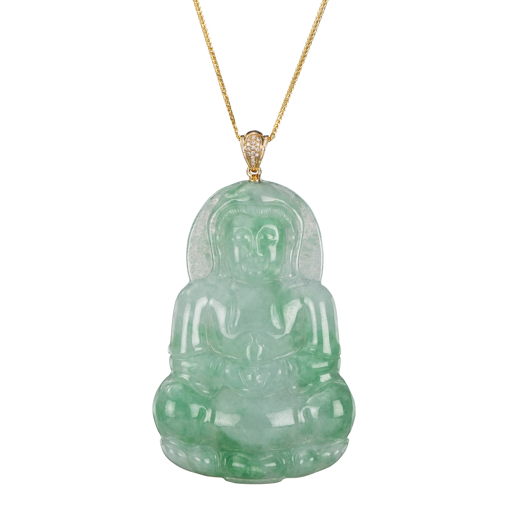 Highly Translucent Green White GuanYin Jadeite Jade Pendant
