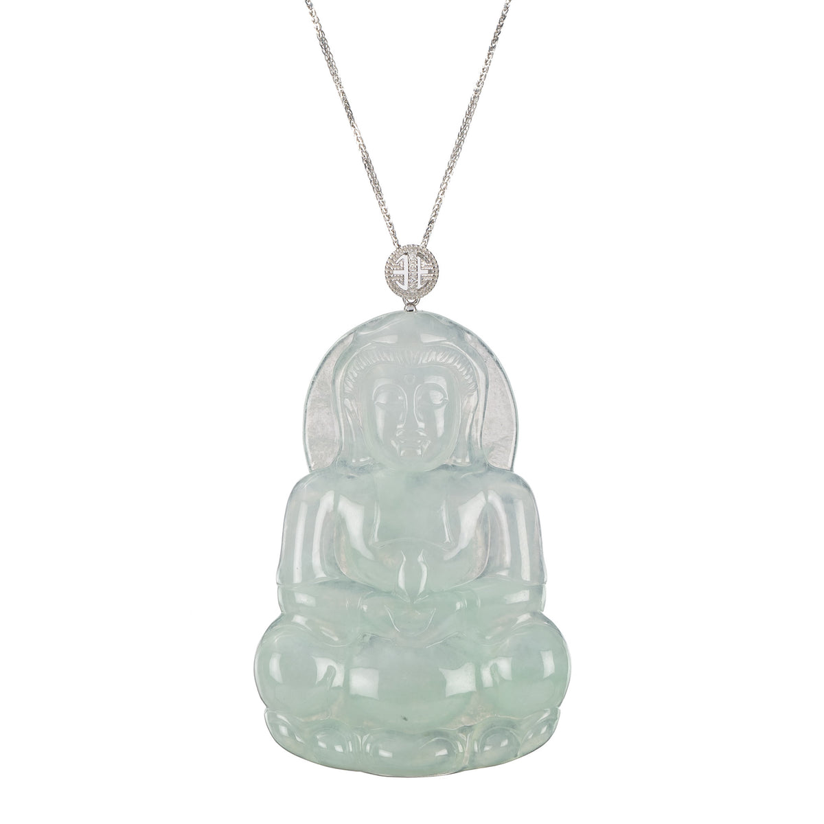 Icy Burmese Jadeite Guanyin Pendant