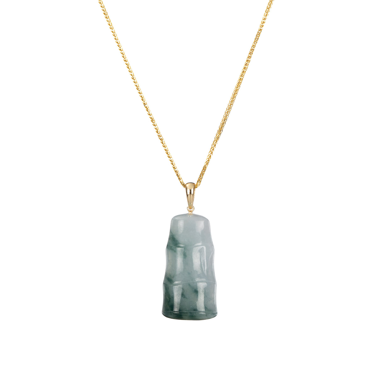 Mini Jade Bamboo Pendant - 18K Yellow Gold