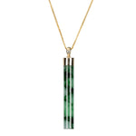 Green Jade Cylinder Pendant - 9K Yellow Gold