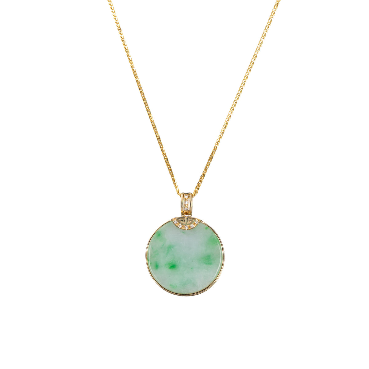 Circular Jade Pendant with Diamonds - Floral Frame
