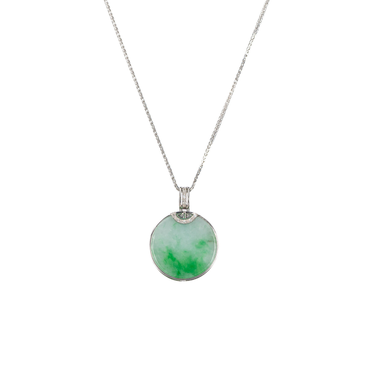 Small Round Jadeite Jade & Diamonds Pendant- Floral Frame