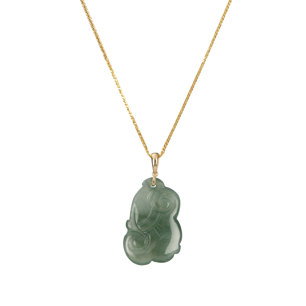 Dark Green Jadeite Jade RuYi Necklace