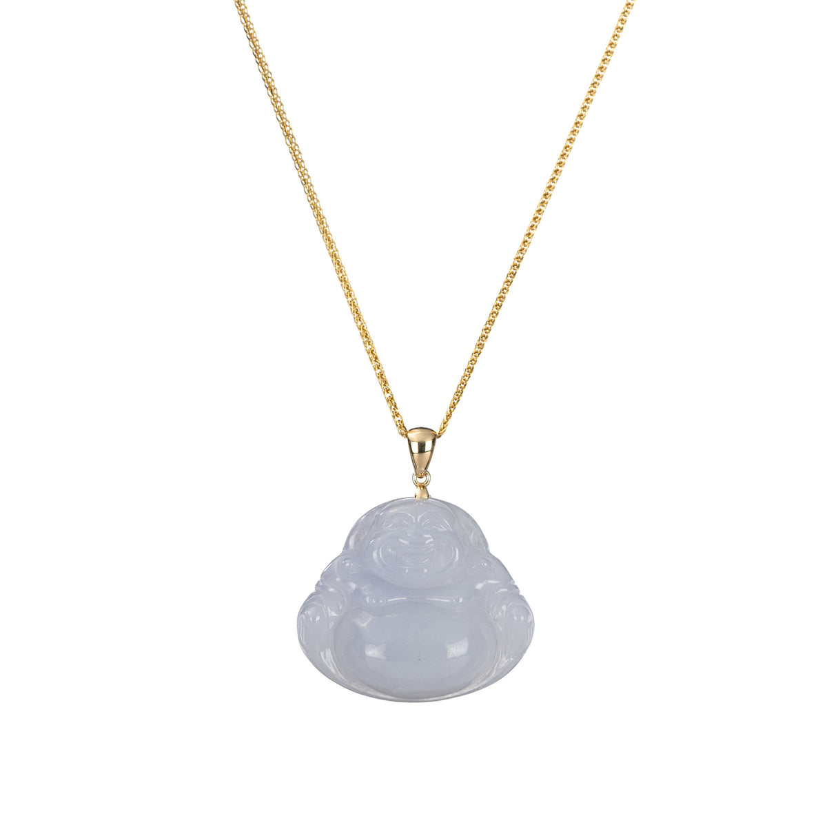 Small White Laughing Buddha Jade Necklace