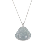 Happy Buddha Jadeite Jade Necklace in 18K White Gold