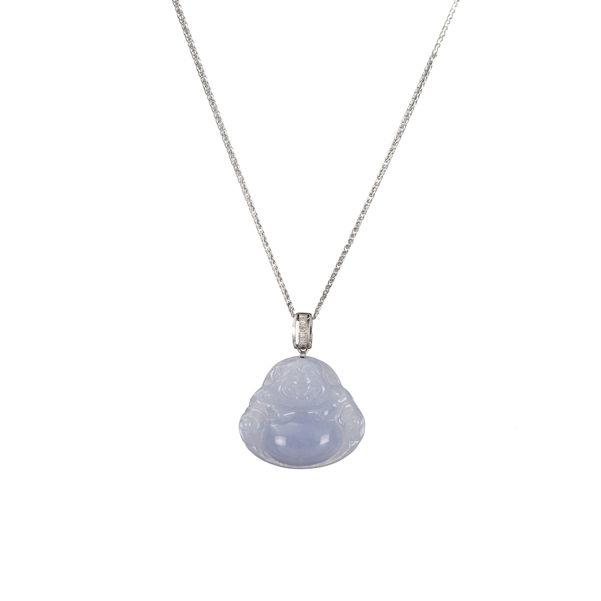 Mini Lavender Laughing Buddha Jade Pendant in Diamonds