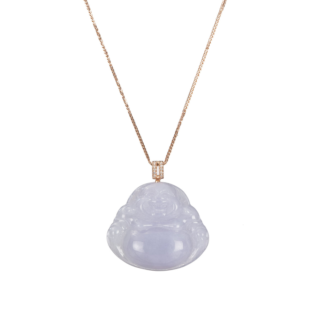 Lavender Laughing Buddha Jadeite Jade Necklace in 18K Rose Gold & Diamonds