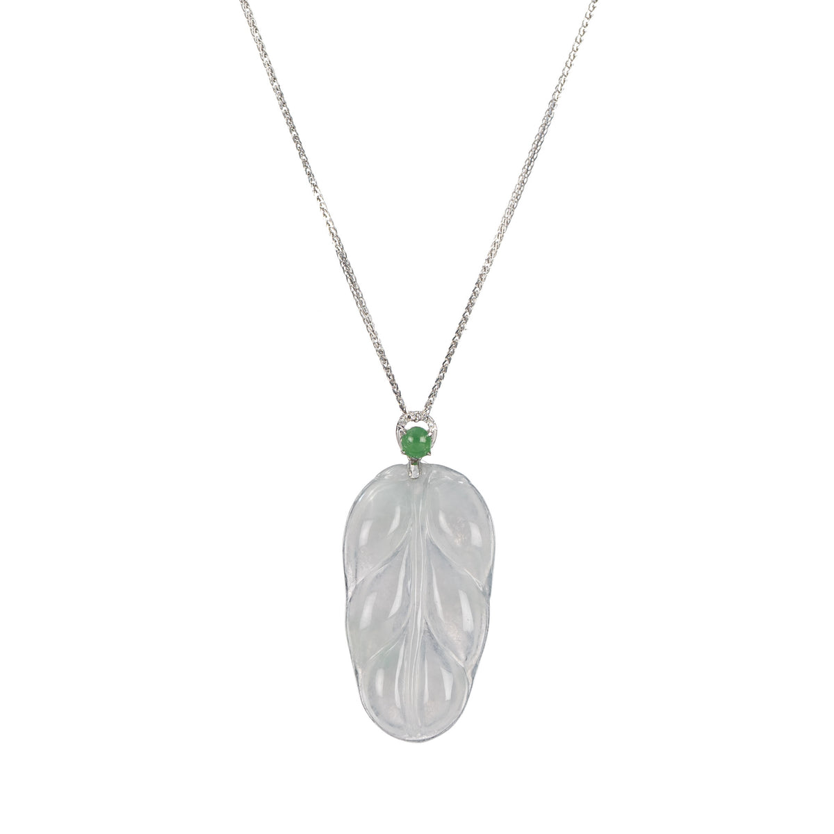18K White Gold Icy White Leaf Jade Pendant