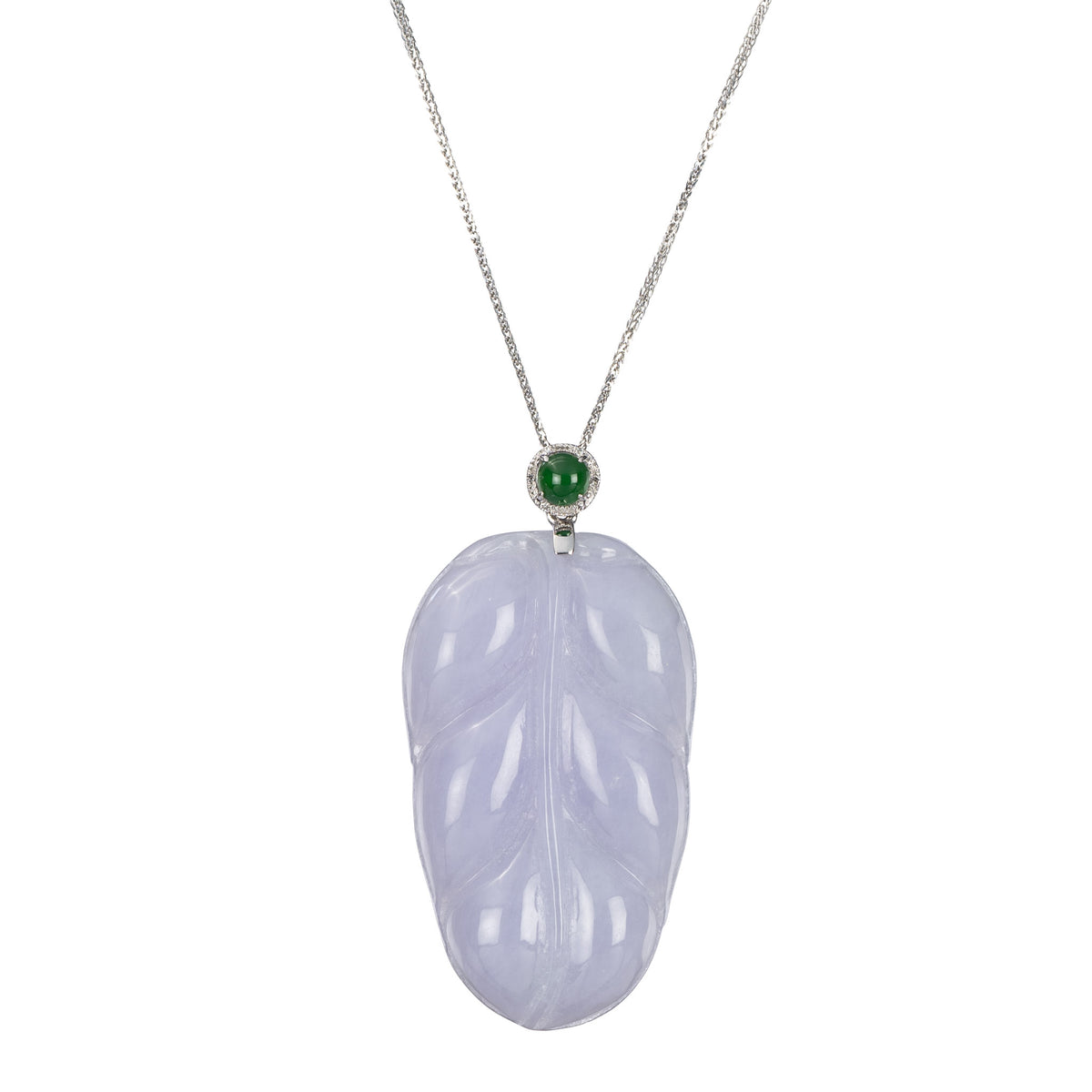 18K White Gold Lavender Leaf Jadeite Jade Pendant