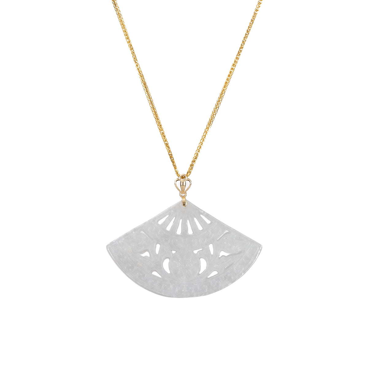 Jade Fan Pendant with 18K Yellow Gold Bail