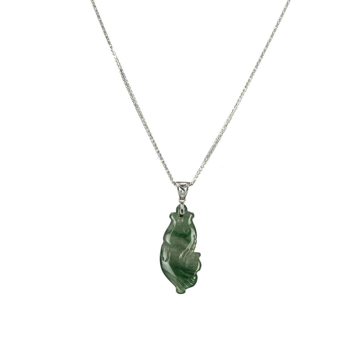 18K White Gold Jade Fish Necklace