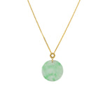 18K Yellow Gold Circular Jade Pendant Apple Green Pattern - Blossom