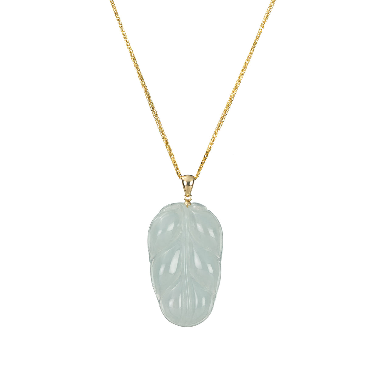 Translucent Jade Leaf Pendant with 18K Yellow Gold - Authentic Burmese Jadeite