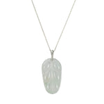 Highly Translucent Jade Leaf Pendant with 18K White Gold