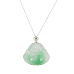 18K Gold and Sapphire Laughing Buddha Jade Necklace